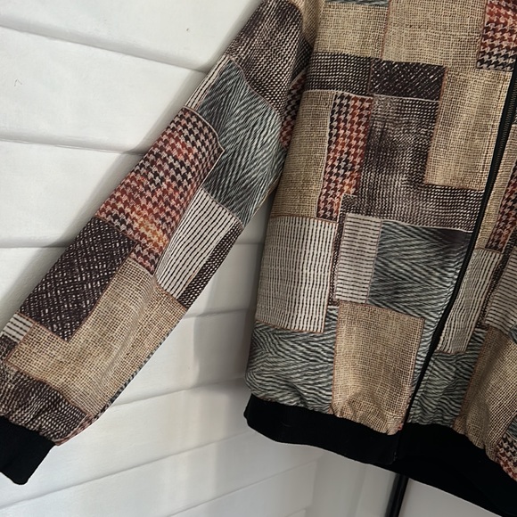 Lapis Womens Reversible Patchwork Multi and Polkadot Zippered Bomber Jacket - Picture 3 of 7